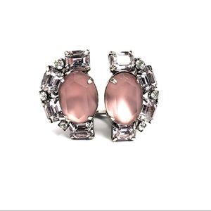 50s Pink Frosted Rhinestone Clip On Earrings MCM